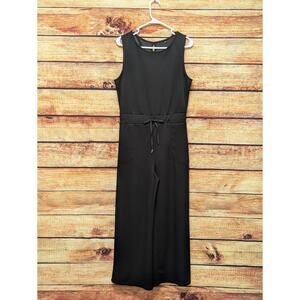 Black Scuba Like Material One Piece Jumpsuit Womens M Athleisure Wide Leg GUC